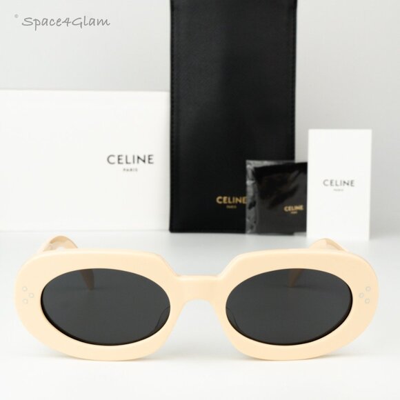 Celine Men Sunglasses CL40276U 3 DOTS 25A Shiny Ivory Grey Geometric BRAND NEW - Picture 1 of 9